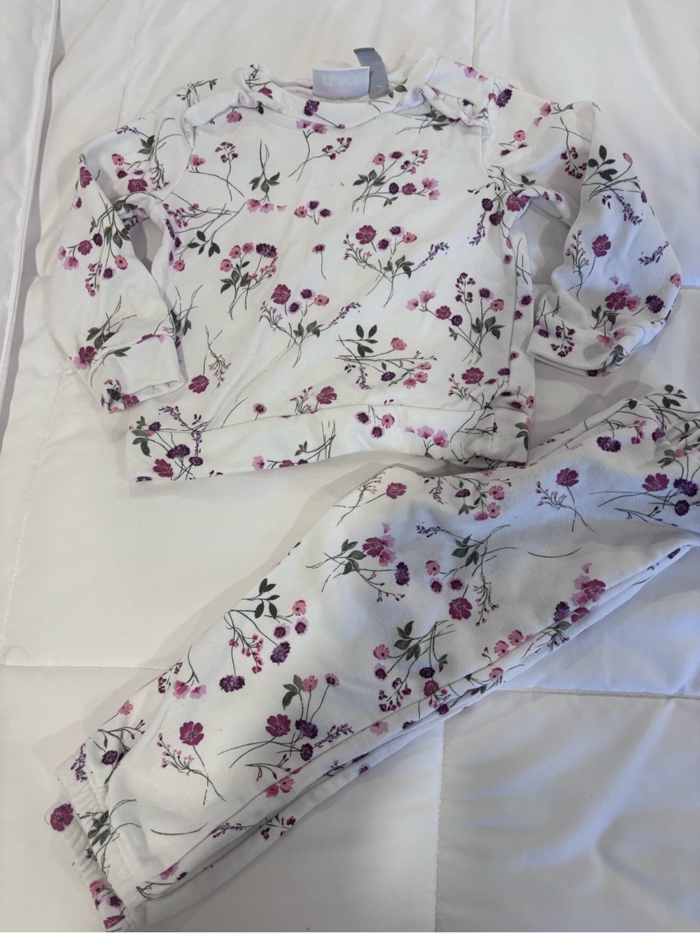 The Children's Place White Floral Dress with Pink & Green Print